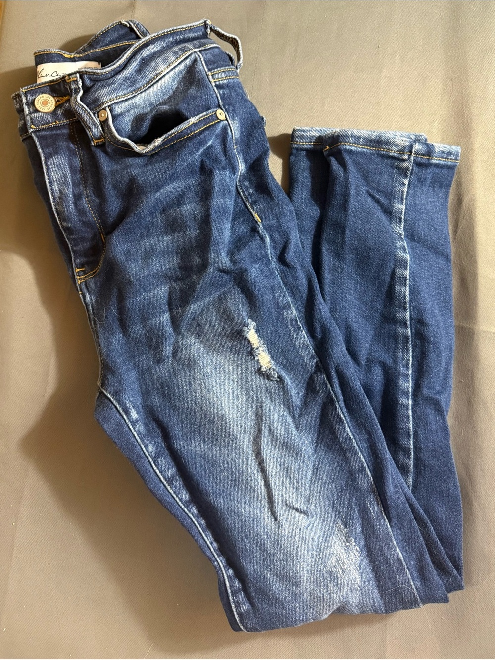 KanCan Women's Skinny Jeans in Dark Blue with Light Distressing